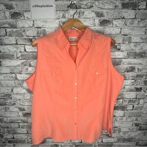 EUC Apparenza Coral Button Down Sleeveless Shirt Size  2X